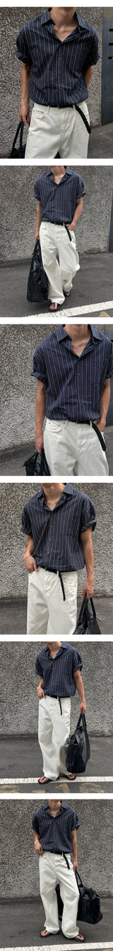 [S-XL] ホワイトハーフバンディングワイドパンツ