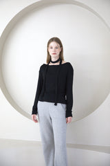 Drape Shirring Muffler T-shirt Black