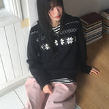 Kyo スノーフレークノルディックフード付きニットウェアジップアップ