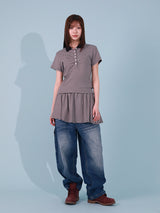 STRIPE FRILL MINI SKIRT (BEIGE)