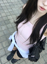 26SS★ [MADE/Knit + Sleeveless Set] レチロールアップシースルーニットノースリーブセット