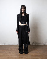 DIAGONAL STUD ZIP SWEAT PANTS(BLACK)