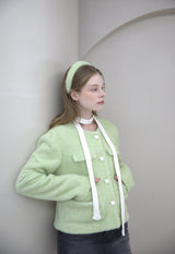 Ribbon Pearl Fur Hairband Green