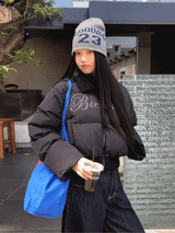 Black beads wool collar short padded coat