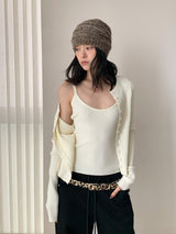 Chewing Ribbed Button Round Neck Long Sleeve Cardigan