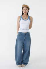 DEEP NECK SLEEVELESS TOP_SKY BLUE-WHITE