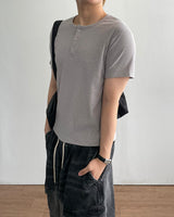 Ribbed Muscle Fit Henley neck Short Sleeve
