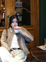 Gamants coloring gradation fringe long-sleeve cropped wool knitwear