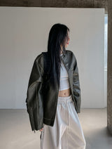 Bleed Washing Leather Biker Jacket