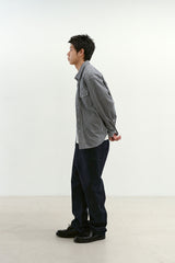 ナチュラルハイウェストバギーフィットデニムパンツ (Navy)