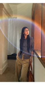 Khaki brown line wide cotton pants