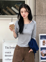 Dot Crop Three Quarter Sleeve T-Shirt (4color)