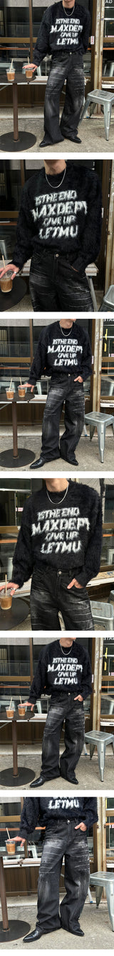 [Unisex] クラックワイドウォッシングデニムパンツ
