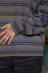 STRIPE LOGO KNIT POLO SHIRT / GREY