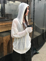 TWISTED KNIT HOOD ZIP-UP
