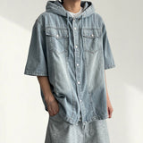TUFF Denim Boxy Fit Hooded Short Sleeve Jacket