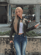 Oul vintage washing biker leather jacket
