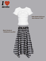Black Checkered Unbalanced Long Skirt