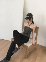 Weba Nylon Pintuck Banding Long Wide Pants