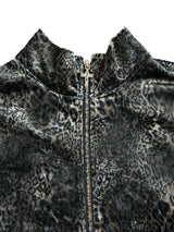 LEOPARD VELVET DOUBLE-HEAD COLOR-TOOTH ZIPPER SMUDGED SPRAY DISTRESSED TAILORED STAND COLLAR JACKET
