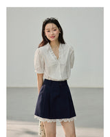 High-Waisted Lace Trim Slim H-Line Mini Skirt