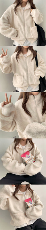 Duji Embroidery High-Neck Wool Zip-Up