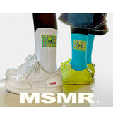 Neon Alien Crew Socks White