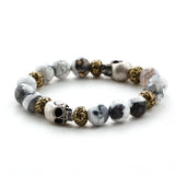 C22SVB-1001 Onyx Natural Stone Bead Bracelet Black Matte Turquoise Striped Agate Skull Men's Bracelet