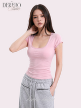 Minky Square Slim Color Short Sleeve T-shirt