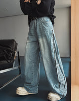ヒッデントラックジッパーワイドデニムパンツ
