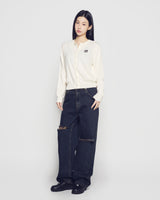 26SS WOMAN オープンカッティングデニムパンツ