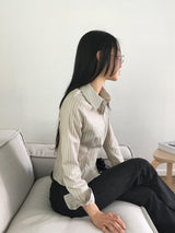 バウンスストライプスリムフィットクロップドロングTシャツ