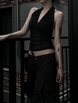 halterneck mesh shirring top