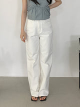 Diain White Straight Cotton Pants