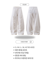 Back lettering banding wide casual pants
