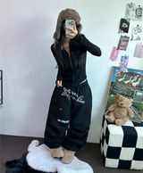 ハートタトゥー💕🖤ピンタックワイドパラシュートジョガーパンツ 🤍🖤🩷3カラー