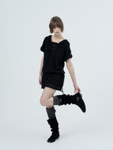 アイレットレースフードワンピース / black