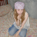 glitter check pattern scarf pink