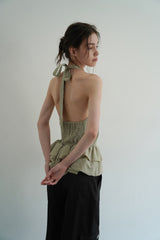 Gingham halter blouse_khaki