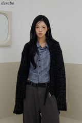 Multicolor high neck knitwear zip-up cardigan