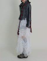 Gamants coloring gradation fringe long-sleeve cropped wool knitwear