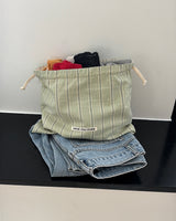 Pattern string pouch - mint stripe , S size