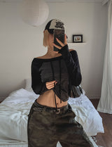 Five Strap Off Shoulder Stripe Long Sleeve