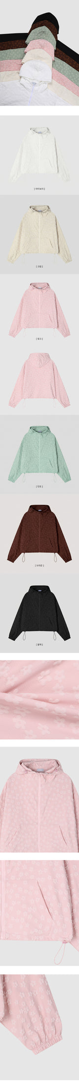 Bonv Flower Embossed stereoscopic pattern hood zip-up