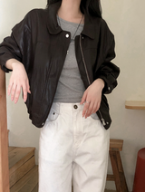 EW Collar Crop Leather Blouson (2color)