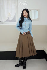 Black Royal Pleats Midi Skirt