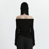C ASYMMETRIC OFF-SHOULDER KNIT TOP_BLACK