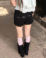 Eyelet belted shorts
