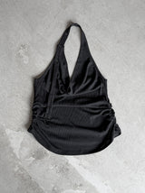 Woolen Cowl Neck Eyelet Halter Top