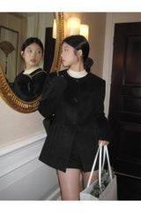 Black round wool no collar jacket